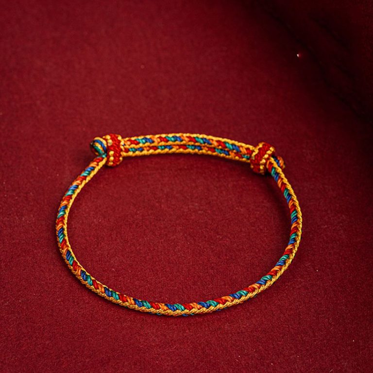 Bracelet tibétain tressé multicolore à nœuds coulissants ajustables en coton