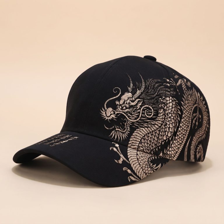Casquette-de-baseball-a-dragon-dore-avec-caracteres-sur-la-visiere-miniature-2