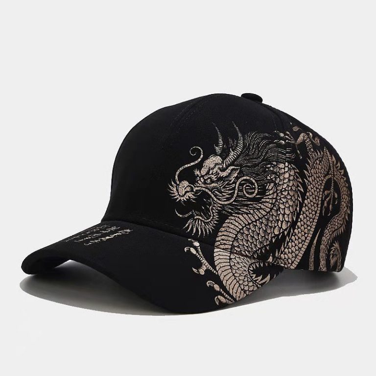 Casquette-de-baseball-a-dragon-dore-avec-caracteres-sur-la-visiere-picture-1