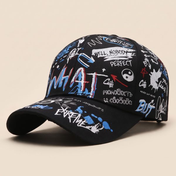 Casquette de baseball homme à motifs graffiti street art multicolores avec visière courbée