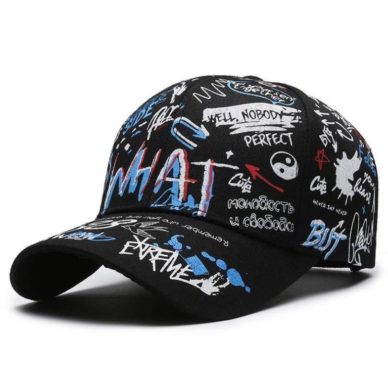 Casquette de baseball homme à motifs graffiti street art multicolores avec visière courbée