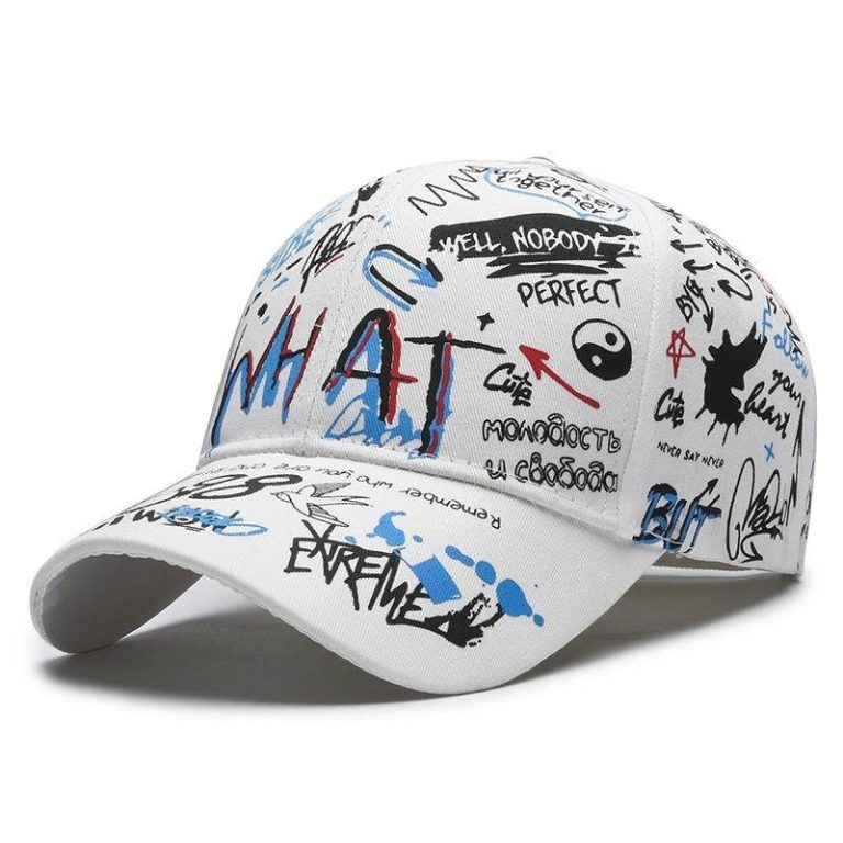 Casquette de baseball homme à motifs graffiti street art multicolores avec visière courbée