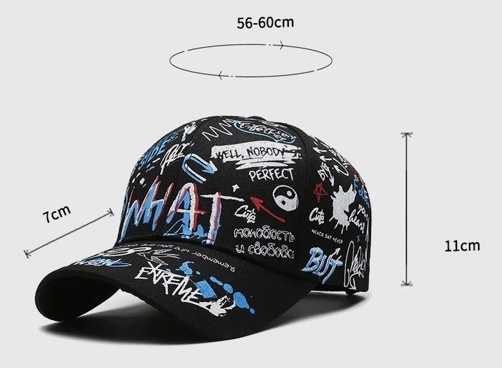 Casquette de baseball homme à motifs graffiti street art multicolores avec visière courbée