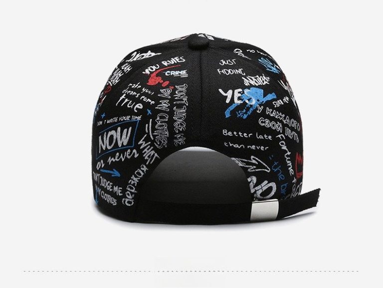 Casquette de baseball homme à motifs graffiti street art multicolores avec visière courbée