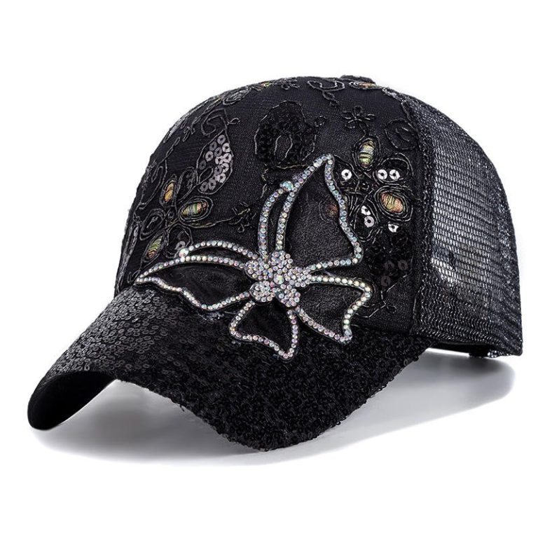 Casquette-papillon-strass-avec-sequins-scintillants-et-motifs-floraux-brodes-picture-2
