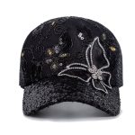 Casquette-papillon-strass-avec-sequins-scintillants-et-motifs-floraux-brodes-picture-3