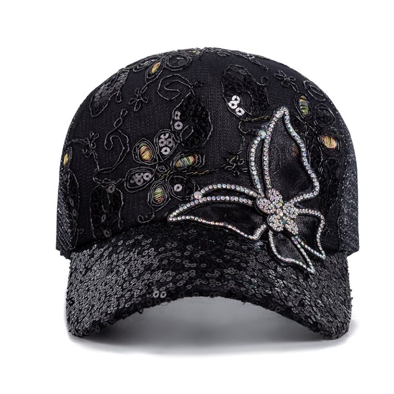 Casquette-papillon-strass-avec-sequins-scintillants-et-motifs-floraux-brodes-picture-3