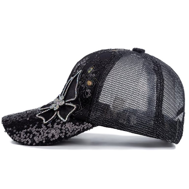 Casquette-papillon-strass-avec-sequins-scintillants-et-motifs-floraux-brodes-picture-4