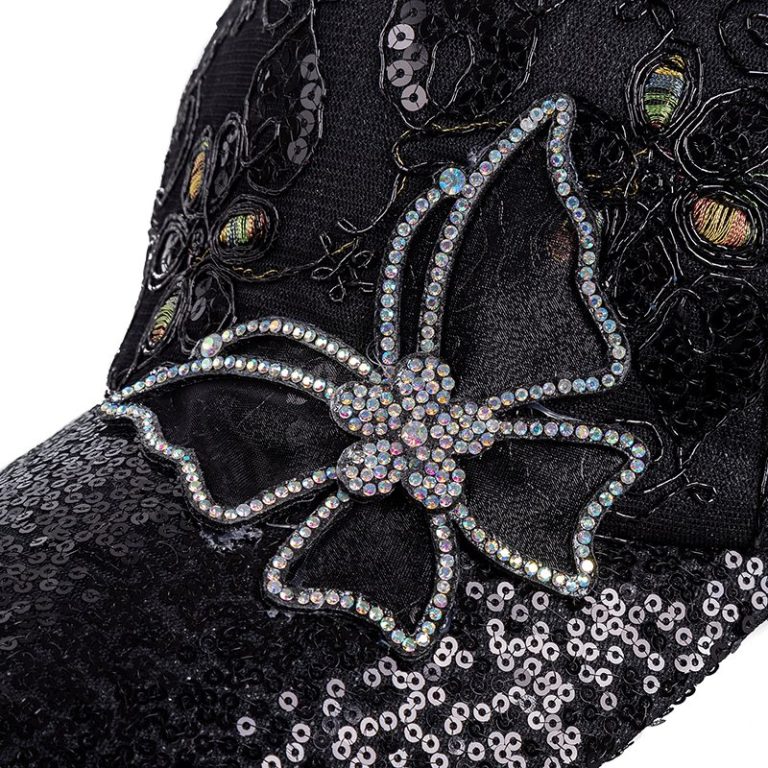 Casquette-papillon-strass-avec-sequins-scintillants-et-motifs-floraux-brodes-picture-5