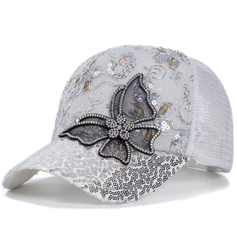 Casquette-papillon-strass-avec-sequins-scintillants-et-motifs-floraux-brodes-picture-7
