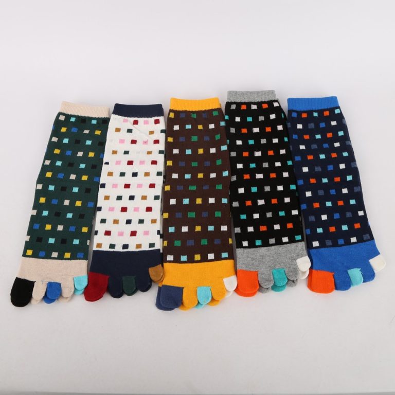 Chaussettes-a-cinq-doigts-en-coton-a-motifs-de-carres-multicolores-et-orteils-en-picture-2