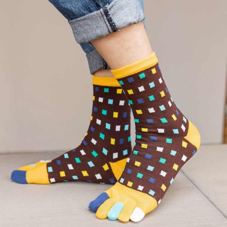 Chaussettes-a-cinq-doigts-en-coton-a-motifs-de-carres-multicolores-et-orteils-en-picture-5