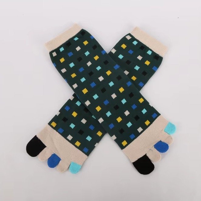 Chaussettes-a-cinq-doigts-en-coton-a-motifs-de-carres-multicolores-et-orteils-en-picture-7
