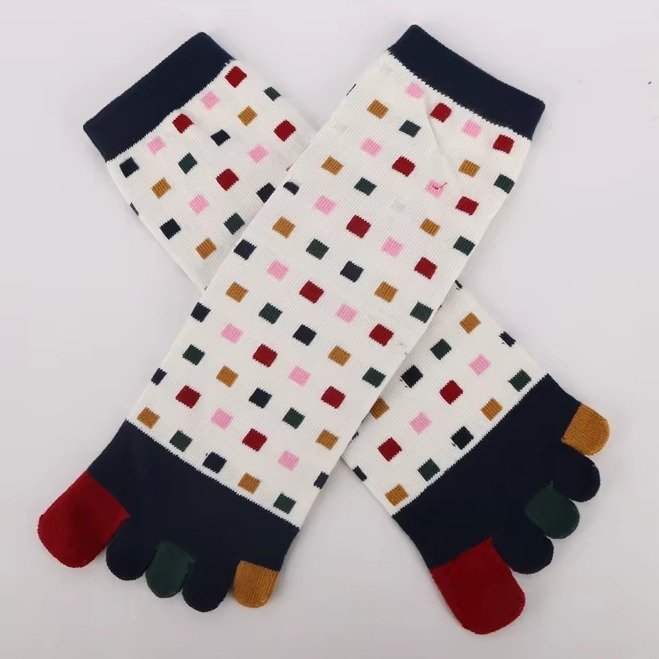 Chaussettes-a-cinq-doigts-en-coton-a-motifs-de-carres-multicolores-et-orteils-en-picture-8