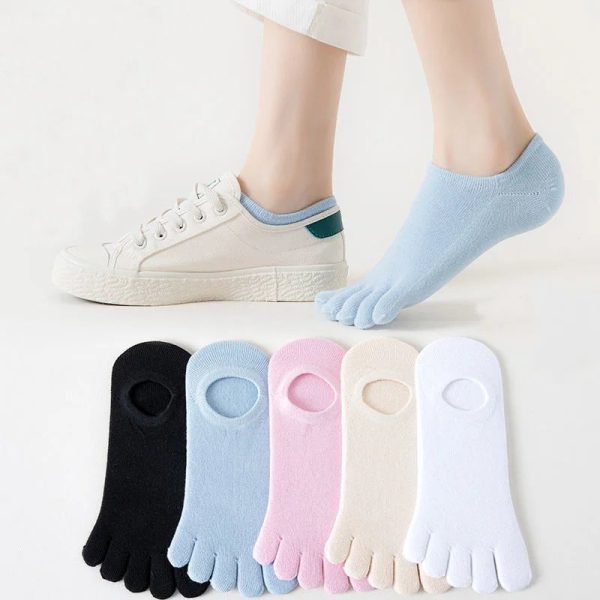 Chaussettes basses invisibles à cinq orteils pour femme en coton multicolore lot de 5 paires