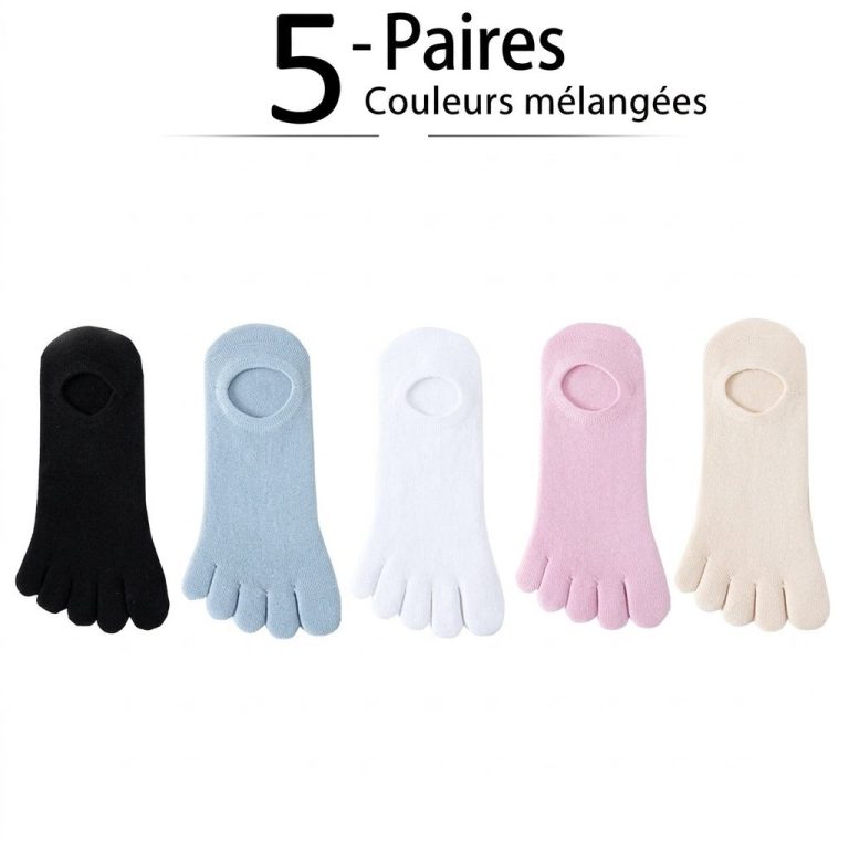 Chaussettes basses invisibles à cinq orteils pour femme en coton multicolore lot de 5 paires