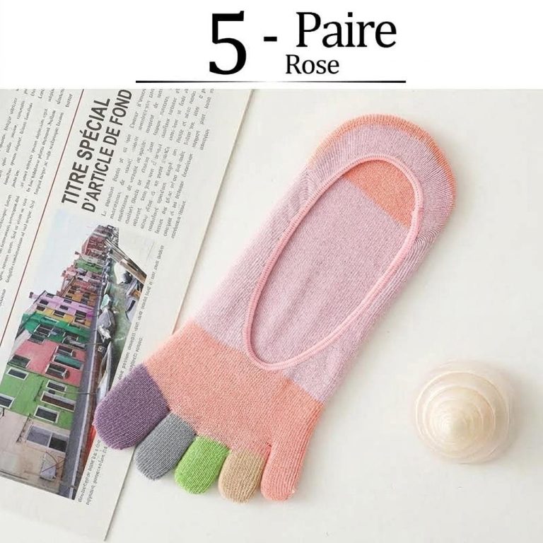 Chaussettes orteils séparés invisibles multicolores pour port discret sous chaussures fermées - Rose, EU35-42