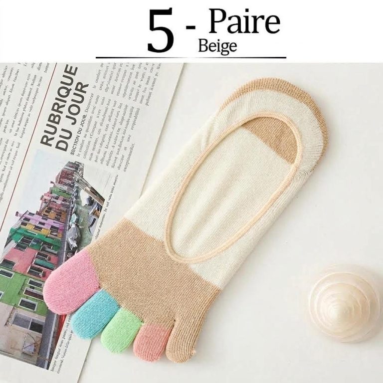 Chaussettes orteils séparés invisibles multicolores pour port discret sous chaussures fermées - Beige, EU35-42