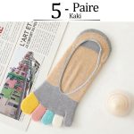 Chaussettes orteils séparés invisibles multicolores pour port discret sous chaussures fermées - Khaki, EU35-42