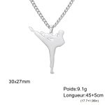 Collier arts martiaux avec pendentif coup de pied latéral en acier inoxydable ajouré - Coup de Pied Latéral Argenté
