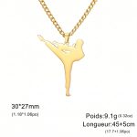 Collier arts martiaux avec pendentif coup de pied latéral en acier inoxydable ajouré - Coup de Pied Latéral Doré