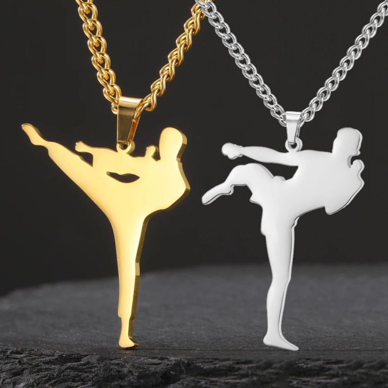 Collier-arts-martiaux-avec-pendentif-coup-de-pied-lateral-en-acier-inoxydable-aj-picture-1