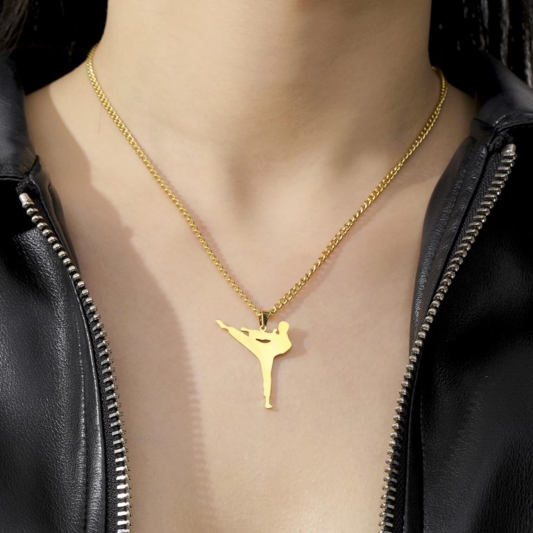 Collier-arts-martiaux-avec-pendentif-coup-de-pied-lateral-en-acier-inoxydable-aj-picture-2