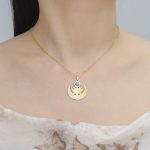 Collier-croissant-de-lune-en-acier-plaque-or-avec-fleur-de-lotus-et-pierre-turqu-picture-3