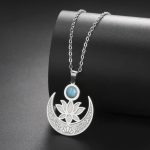 Collier-croissant-de-lune-en-acier-plaque-or-avec-fleur-de-lotus-et-pierre-turqu-picture-5