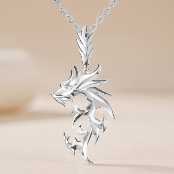 Collier pendentif dragon aux motifs tribaux en spirales et volutes pour homme