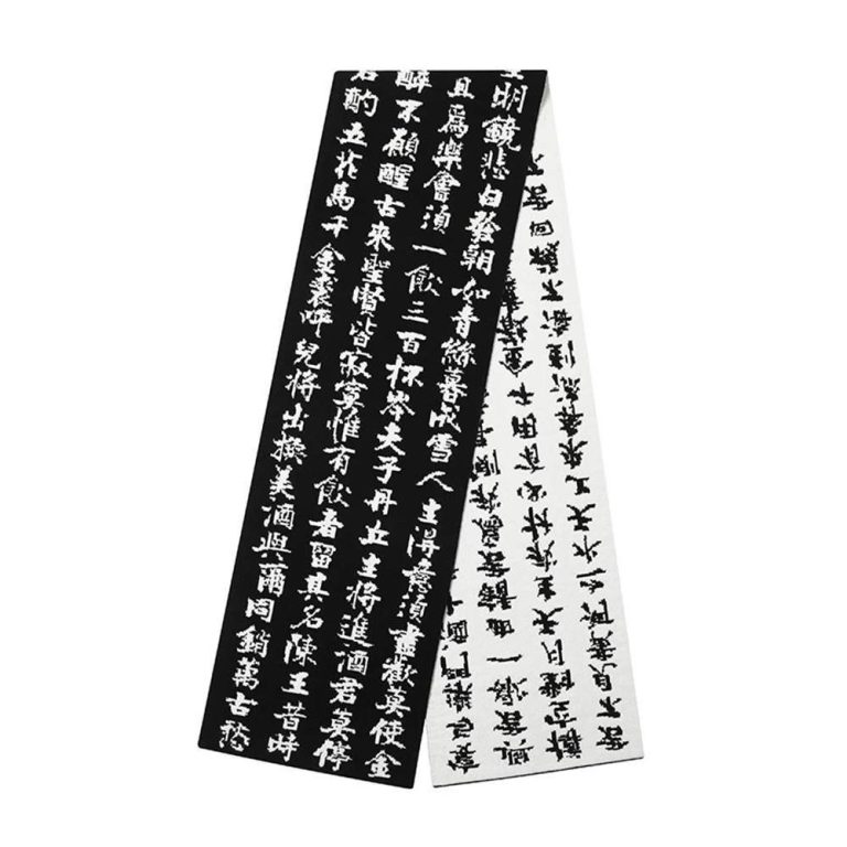 Écharpe longue à calligraphie japonaise sur fond bicolore en tricot nylon et viscose