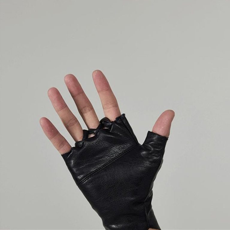 Gants-sans-doigts-en-cuir-a-effet-matelasse-et-zip-argente-picture-5