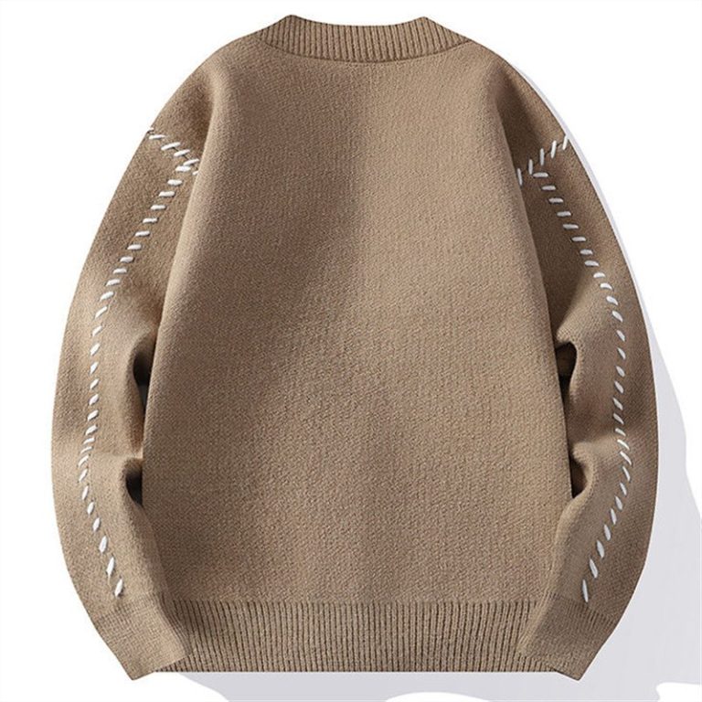 Gros-pull-en-maille-facon-cardigan-a-surpiqures-contrastees-en-diagonale-picture-3