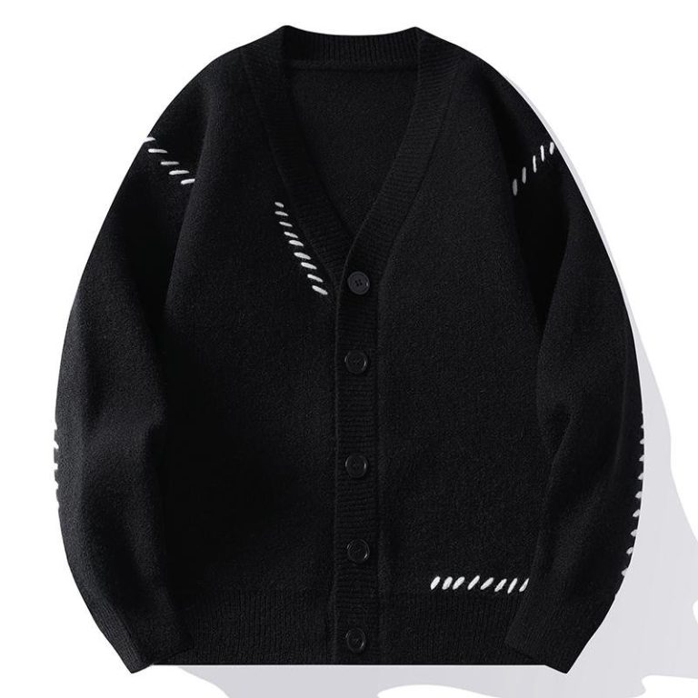 Gros-pull-en-maille-facon-cardigan-a-surpiqures-contrastees-en-diagonale-picture-4