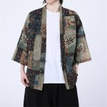 Haori-grande-taille-kimono-patchwork-multicolore-ou-bleu-a-manches-trois-quarts-picture-1