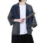 Haori-grande-taille-kimono-patchwork-multicolore-ou-bleu-a-manches-trois-quarts-picture-2