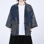 Haori-grande-taille-kimono-patchwork-multicolore-ou-bleu-a-manches-trois-quarts-picture-4