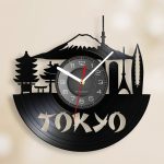 Horloge-murale-en-disque-vinyle-avec-skyline-de-Tokyo-miniature