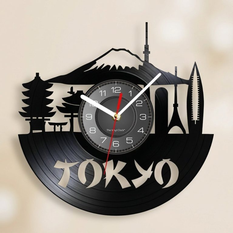 Horloge-murale-en-disque-vinyle-avec-skyline-de-Tokyo-miniature