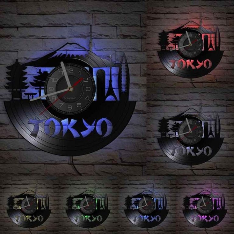 Horloge-murale-en-disque-vinyle-avec-skyline-de-Tokyo-picture-2