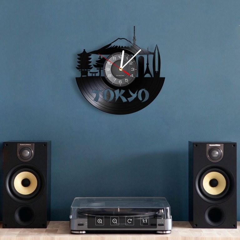 Horloge-murale-en-disque-vinyle-avec-skyline-de-Tokyo-picture-5