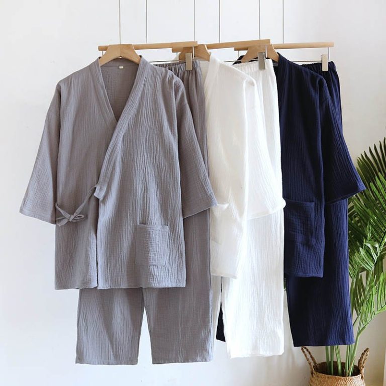 Jinbei-homme-en-coton-gaufre-style-kimono-croise-avec-lien-a-nouer-picture-1
