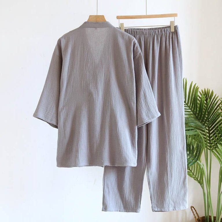 Jinbei-homme-en-coton-gaufre-style-kimono-croise-avec-lien-a-nouer-picture-2