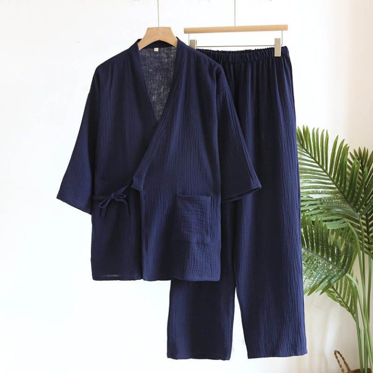 Jinbei-homme-en-coton-gaufre-style-kimono-croise-avec-lien-a-nouer-picture-5
