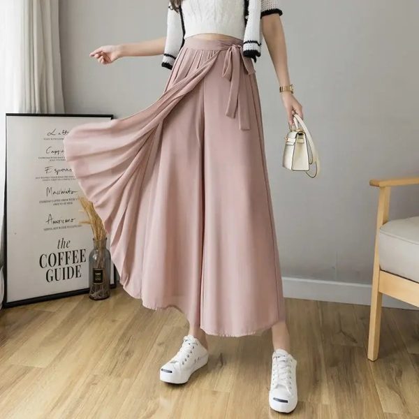 Jupe culotte plissée longue à ruban