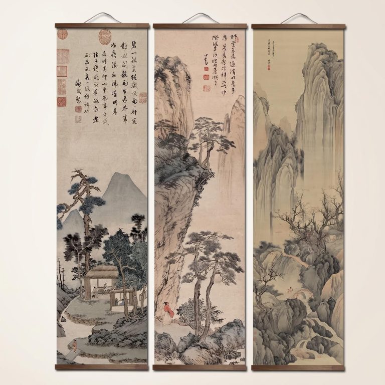 Kakemono-de-decoration-murale-zen-avec-paysage-montagneux-a-lencre-et-calligraph-miniature