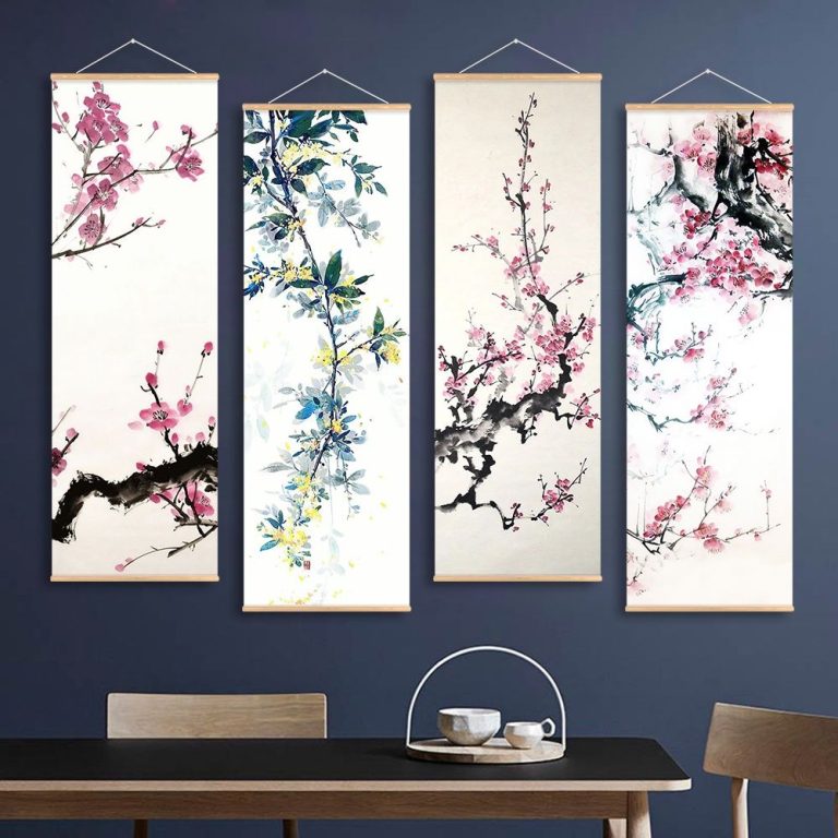 Kakemono-japonais-traditionnel-a-motifs-floraux-de-cerisier-et-de-prunier-picture-2