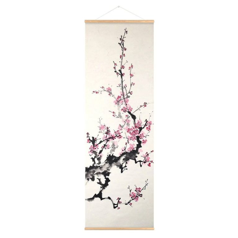 Kakemono-japonais-traditionnel-a-motifs-floraux-de-cerisier-et-de-prunier-picture-6