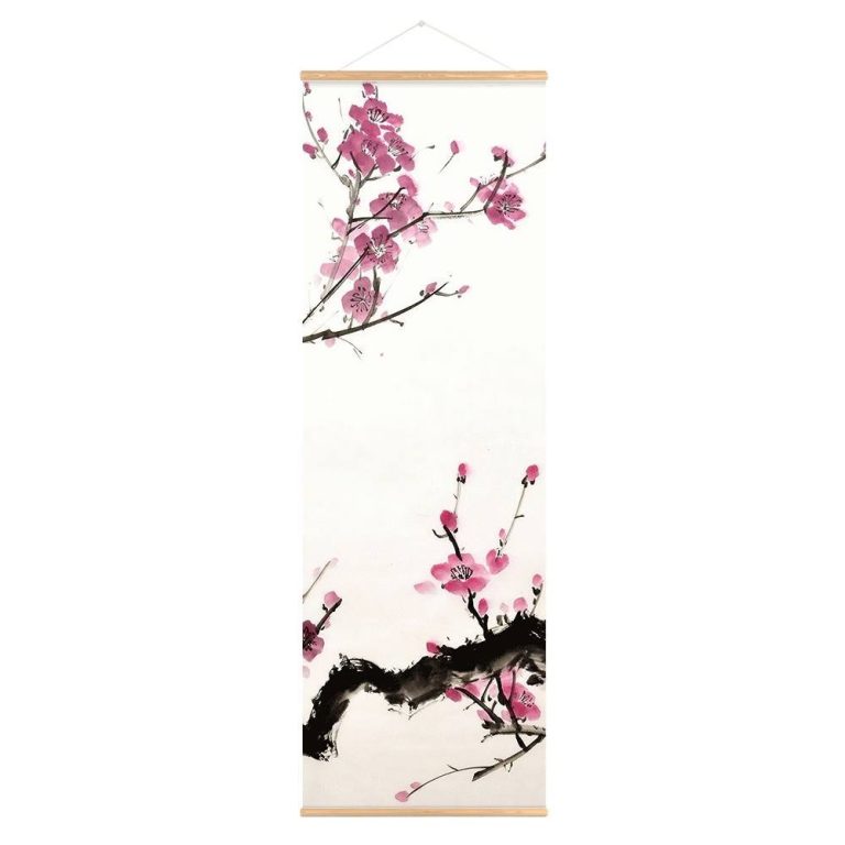 Kakemono-japonais-traditionnel-a-motifs-floraux-de-cerisier-et-de-prunier-picture-7