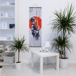 Kakemono mural à motifs de samouraï et katana sur toile textile suspendue en bois